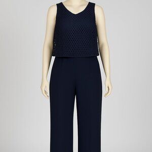 Shelby & Palmer Women’s Jumpsuit Size PL – Navy Blue Lace Overlay Top Sleeveless